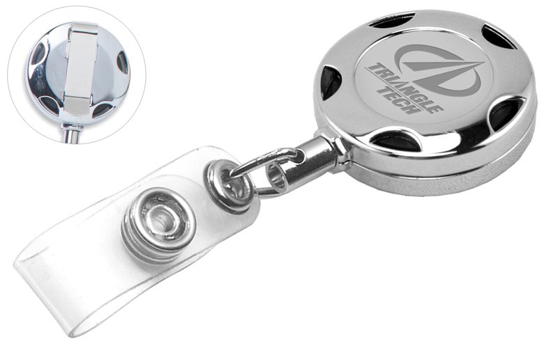 32 Cord Round Chrome Solid Metal Sport Retractable Badge Reel and Badge Holder with Laser Imprint 32 Cord Round Chrome Solid Metal Sport Retractable Badge Reel and Badge Holder with Laser Imprint